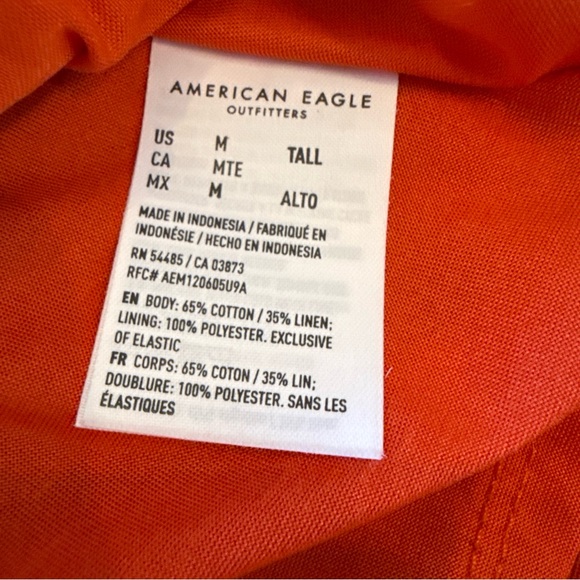American Eagle Orange/Red V-Neck Halter Dress Tiered Layered Cotton Linen Size M - Picture 12 of 13